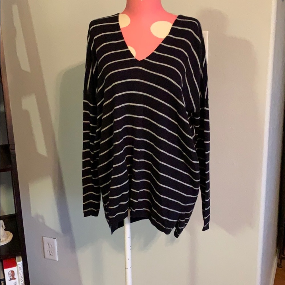 Ann Taylor Blue and Grey Striped Sweater
